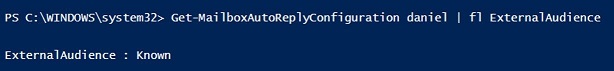 Screenshot of checking OOF reply configuration using PowerShell.