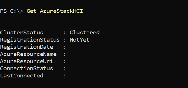 Captura de pantalla que muestra el estado del registro en Azure después de la creación del clúster.