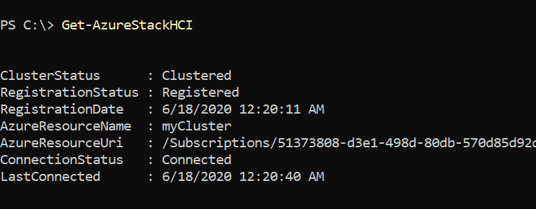 Captura de pantalla que muestra el estado del registro en Azure después del registro.