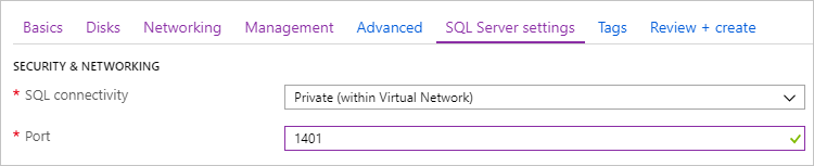 Screenshot from the Azure portal of SQL VM Security.