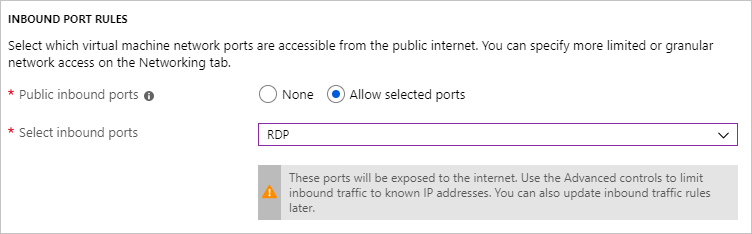 Screenshot from the Azure portal of inbound port rules.