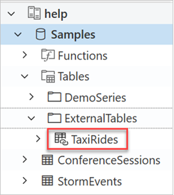  Captura de pantalla que muestra la tabla externa de TaxiRides.