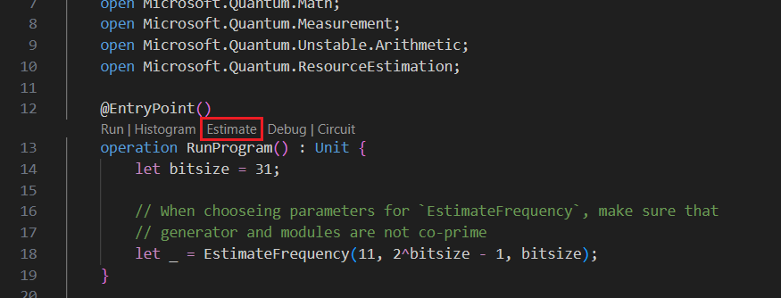 Captura de pantalla que muestra cómo seleccionar el comando de estimación en la lista de lentes de código.