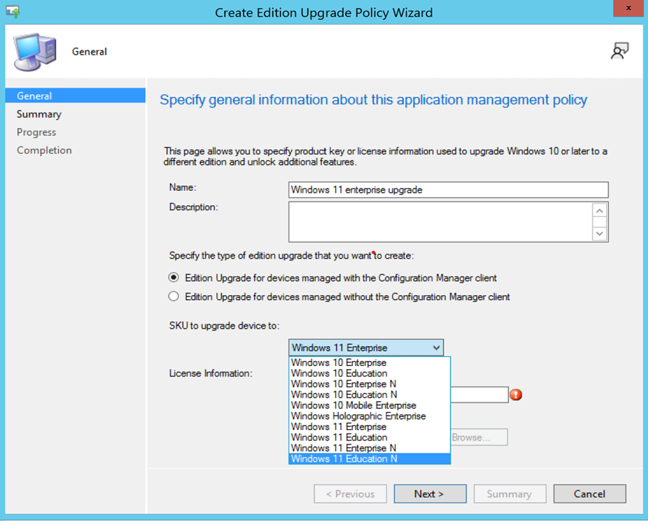 Captura de pantalla del Asistente para actualización de edición de Windows 11.