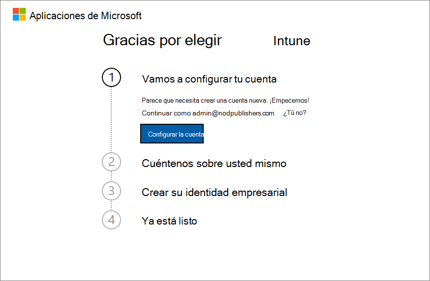 Captura de pantalla de la página Cuenta de configuración de Microsoft Intune: cuenta de configuración