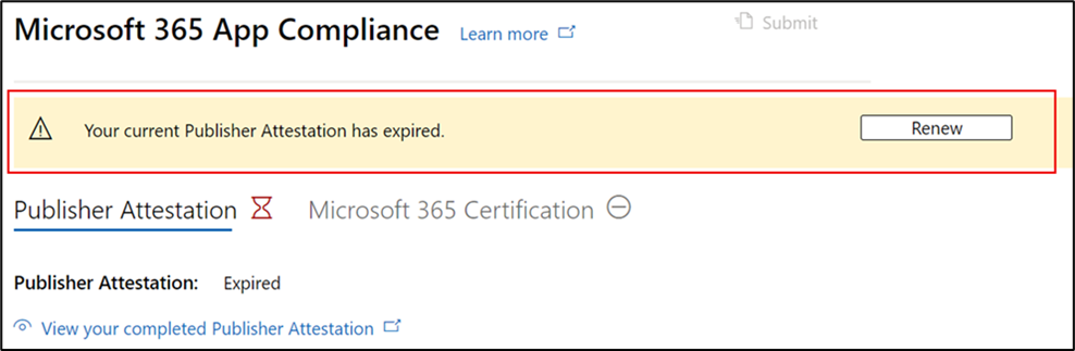 Flujo de trabajo de renovación de certificación y atestación del publicador de Microsoft 365