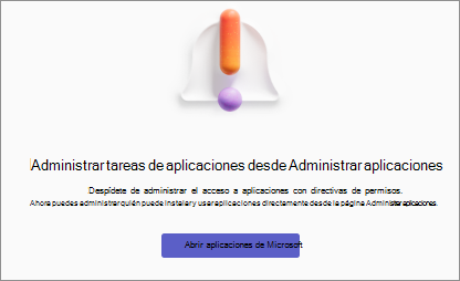 Captura de pantalla que muestra el cambio de la directiva de permisos para la organización que usa la administración centrada en aplicaciones.