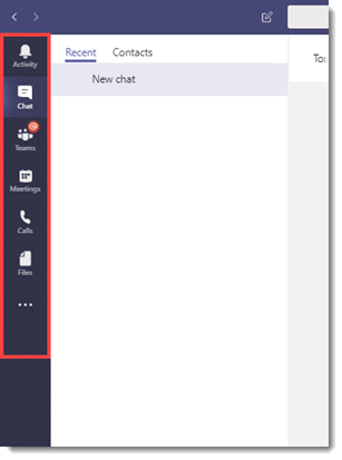 Captura de pantalla que muestra la barra de la aplicación en el cliente de escritorio de Teams