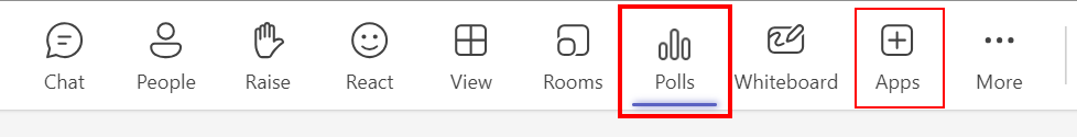 Captura de pantalla que muestra una sala de reuniones y aplicaciones ancladas a la barra superior de la sala de reuniones.