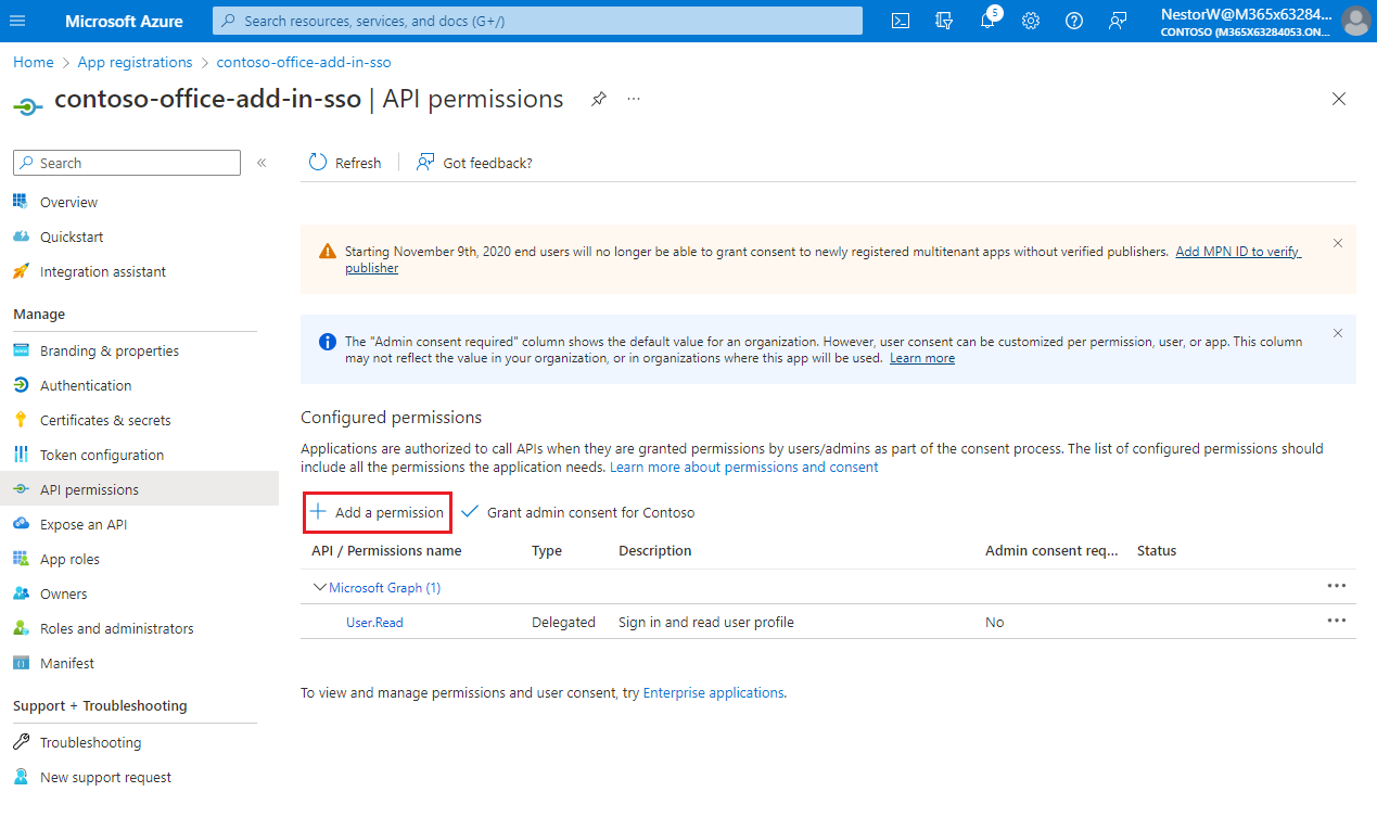Agregar un permiso en el panel permisos de API.