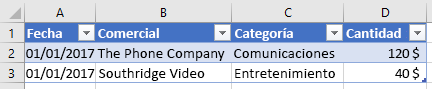 Nueva tabla de datos JSON importados en Excel.