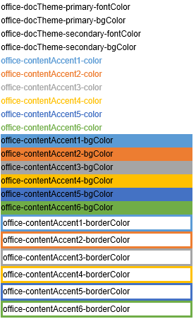 Ejemplo predeterminado de colores de tema de Office.