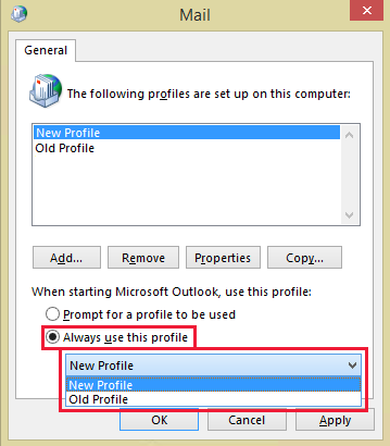Crear un nuevo perfil de Outlook.