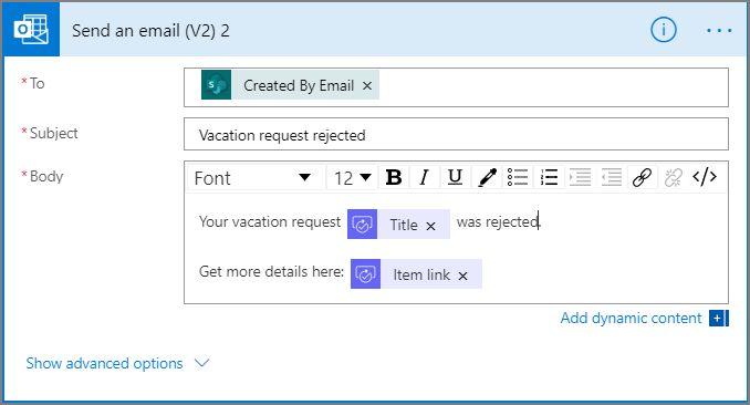 Captura de pantalla de la configuración para solicitudes rechazadas.