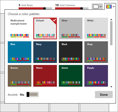 Captura de pantalla del cuadro de diálogo Elegir una paleta de colores.