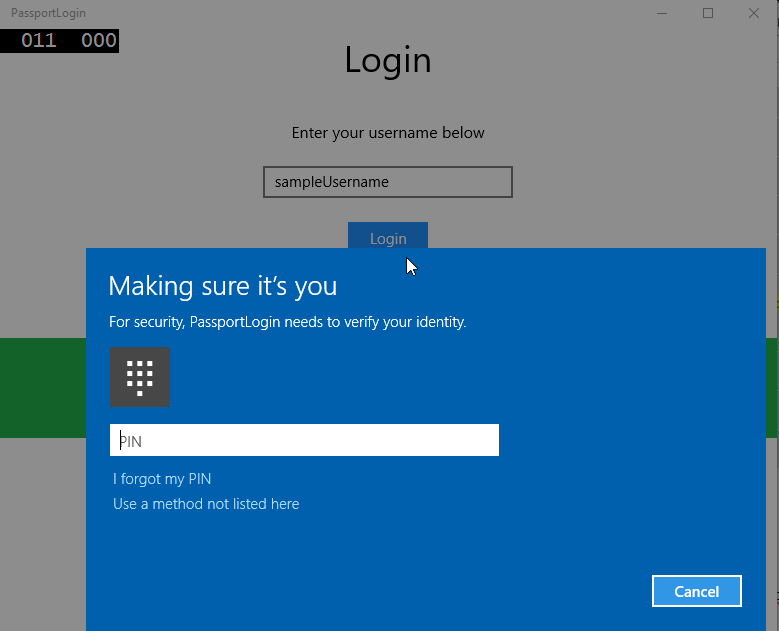 Windows Hello aviso de pin de inicio de sesión