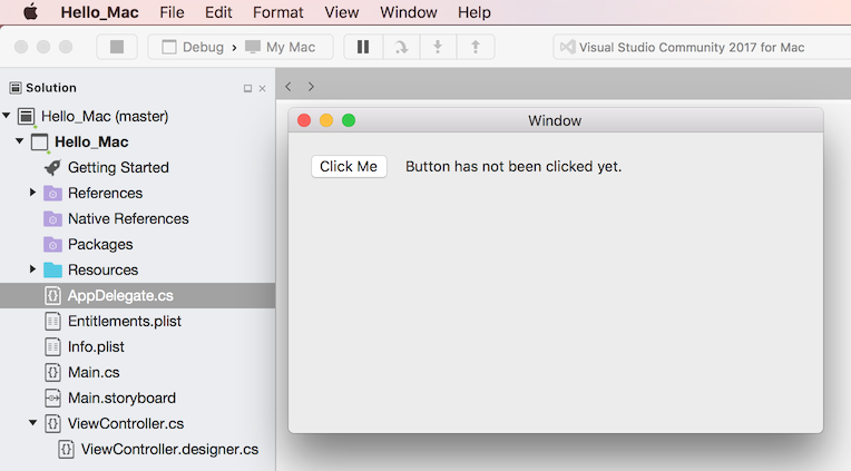 Ejemplo de ejecución de la aplicación Hello, Mac