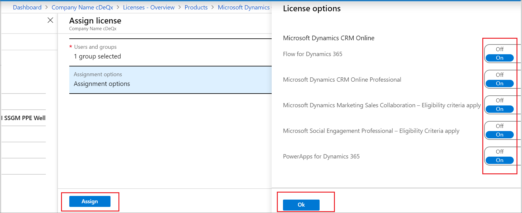 Captura de pantalla de la página opción Licencia, con todas las opciones disponibles en el plan de licencia 2.