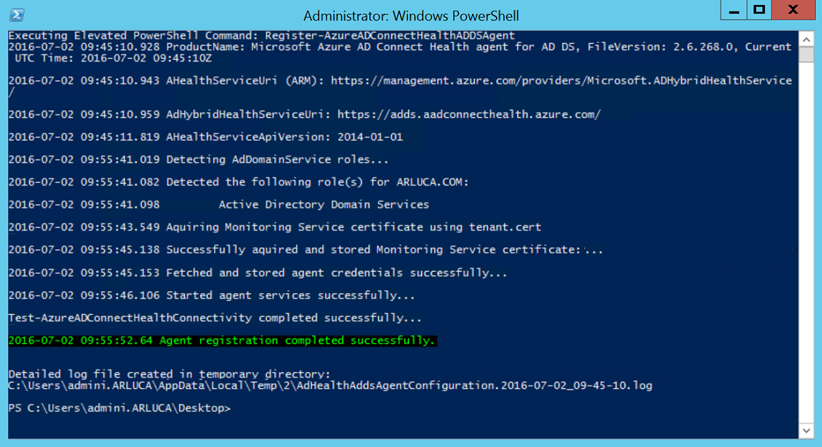 Screenshot showing a warning for the Azure AD Connect Health agent for Azure AD DS configuration.