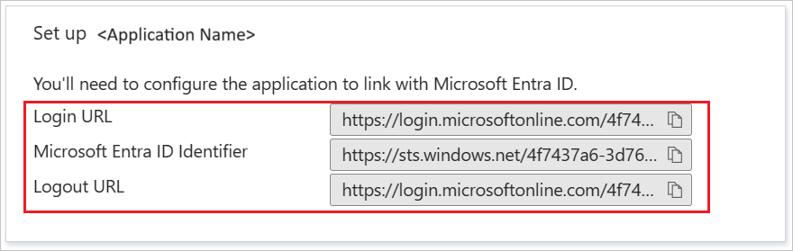 Captura de pantalla que muestra la copia de las URL de configuración.