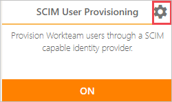 Screenshot of the bottom of the SETTINGS section with the S C I M User Provisioning gear icon called out.