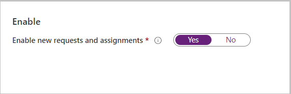 Screenshot that shows the option for enabling new requests and assignments.