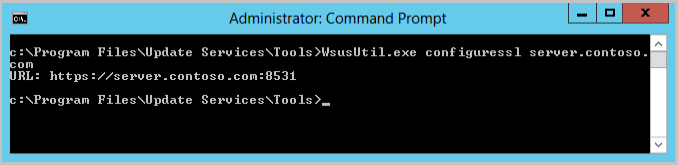 El comando wsusutil configuressl devuelve la dirección URL HTTPS para WSUS.