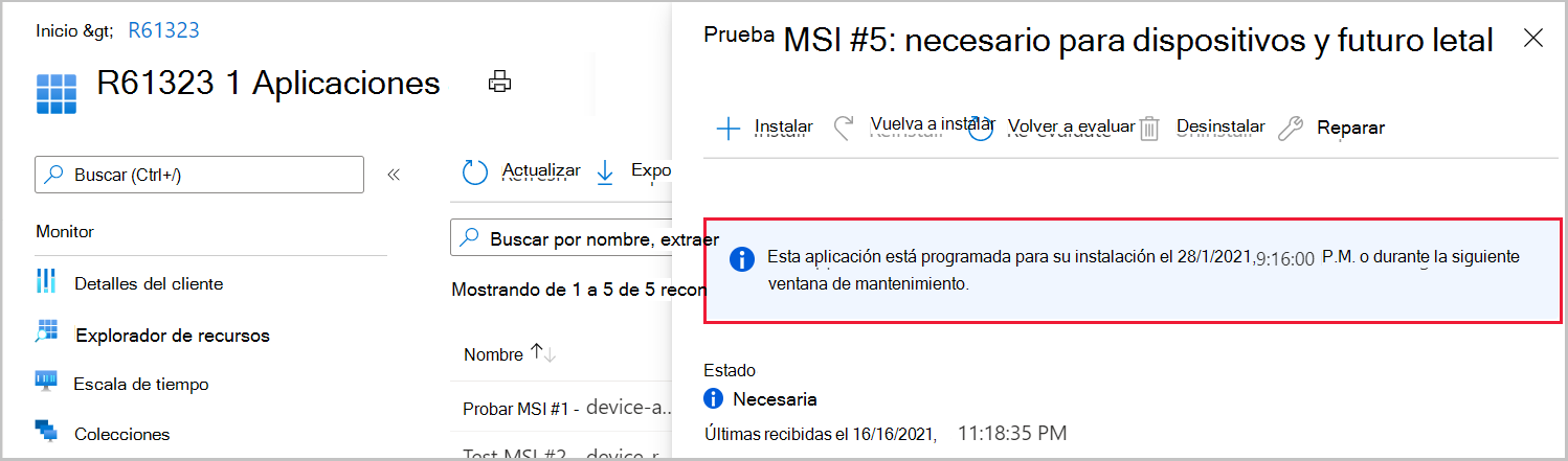 Captura de pantalla que muestra detalles sobre las fechas límite necesarias para las aplicaciones en Microsoft Intune centro de administración