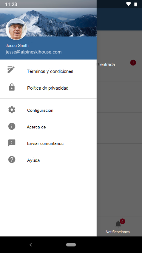 Captura de pantalla del ejemplo 1 para la aplicación intune para la imagen de personalización de marca de Android