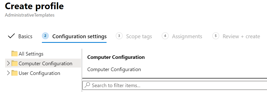 Captura de pantalla que muestra cómo aplicar la configuración de la plantilla ADMX a los usuarios y dispositivos de Microsoft Intune.