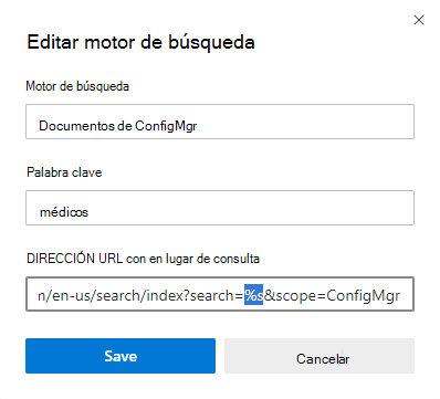 Agregue a Microsoft Edge un motor de búsqueda personalizado para la documentación técnica de Microsoft.