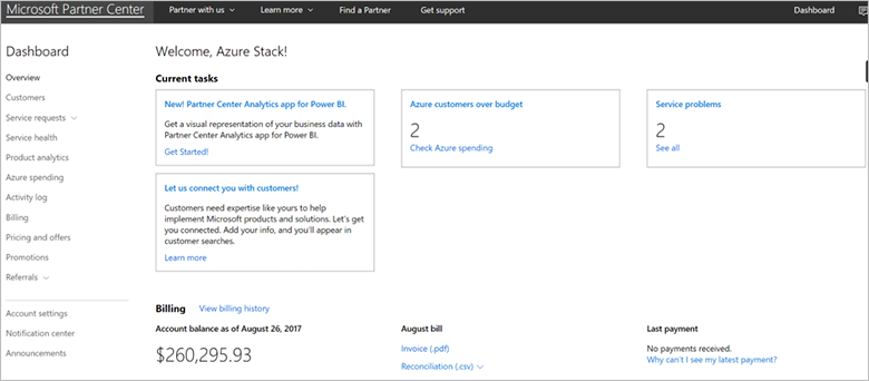 Visualización de datos de uso y facturación de Azure Stack Hub en el Centro de partners de Microsoft