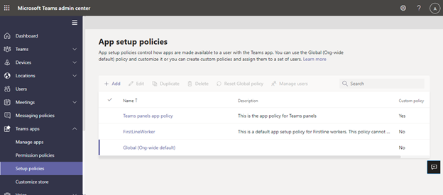 Captura de pantalla de la interfaz de usuario de la página de directivas de configuración de la aplicación.