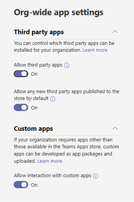 Captura de pantalla del panel de configuración de la aplicación de toda la organización en la página Administrar aplicaciones