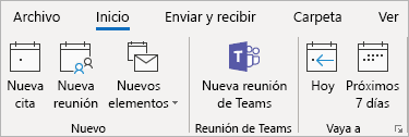 Captura de pantalla del complemento para reunión de Teams en la cinta de opciones de Outlook.