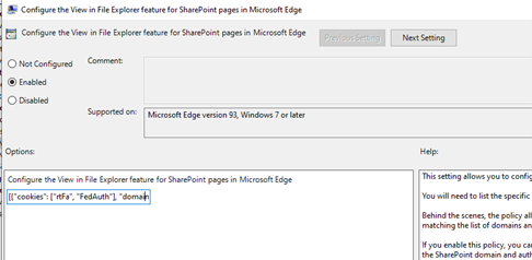 Habilitar Configurar la característica Ver en Explorador de archivos para páginas de SharePoint en Microsoft Edge