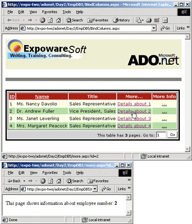 Figure 9 The Pager with Hyperlinks and the Result of the Click