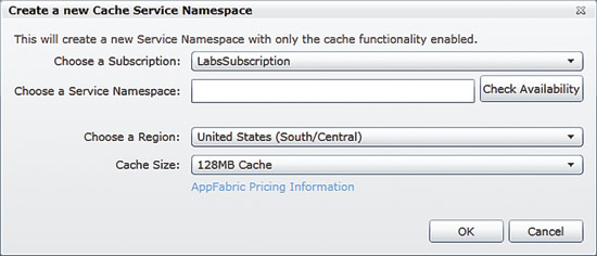 image: Configuring a New Cache Service Namespace