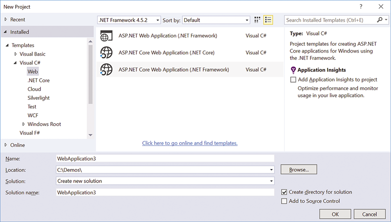Creación de un nuevo proyecto de ASP.NET Core en Visual Studio