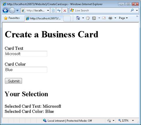 Simple form for creating a business card