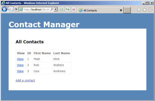 Verify that the application works as expected and you're able to add contacts.