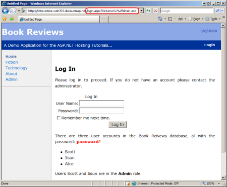 Screenshot that shows that unauthorized users are automatically redirected to the login page.