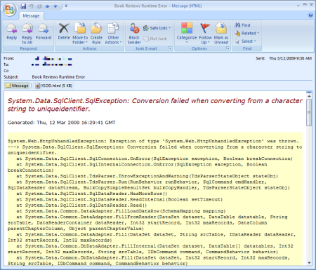 Screenshot that shows how to configure ELMAH to send error details through email.