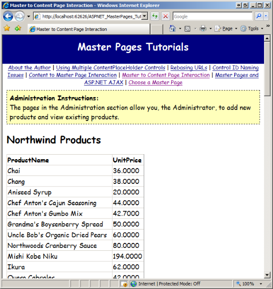 The Nested Administration Page Uses the Top-Level Master Page Selected by the User
