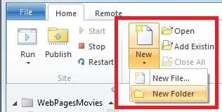 The 'New Folder' option under New in the ribbon.