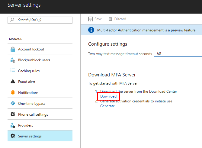 Download MFA Server from the Azure portal