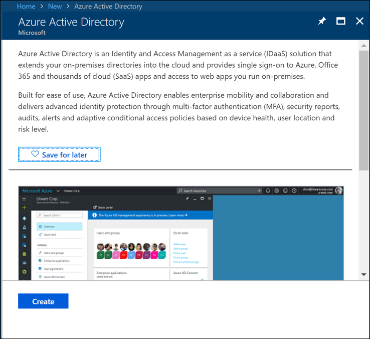 Screenshot that shows the Azure Active Directory page in the Azure portal.