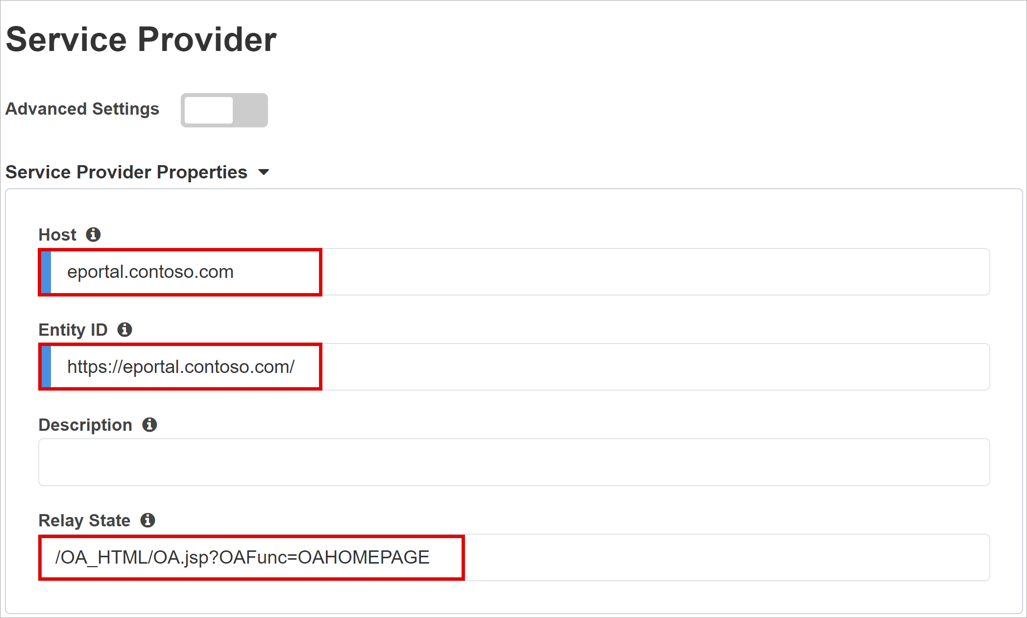 Screenshot for Service Provider settings