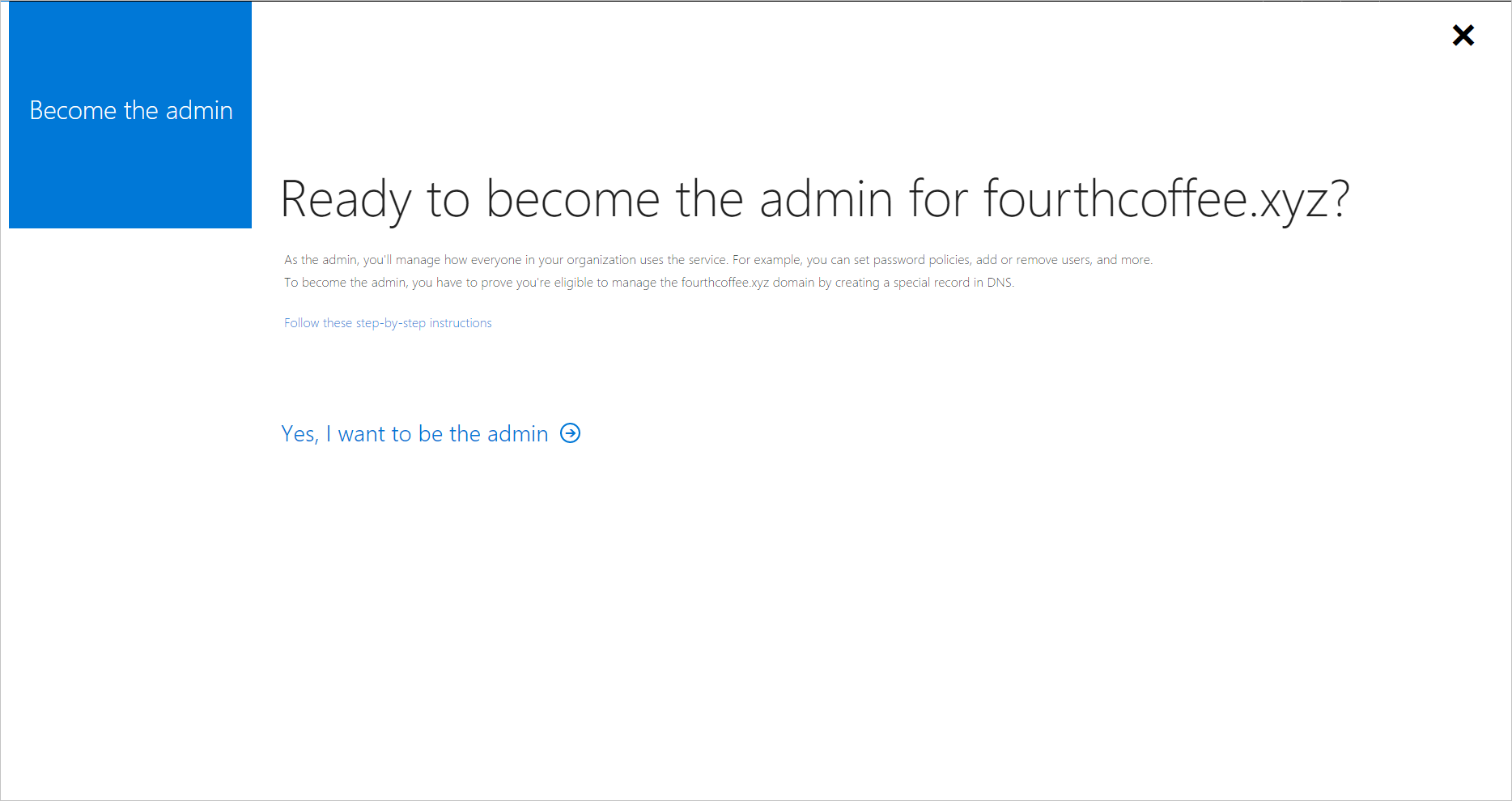 Captura de pantalla para Convertirse en administrador.