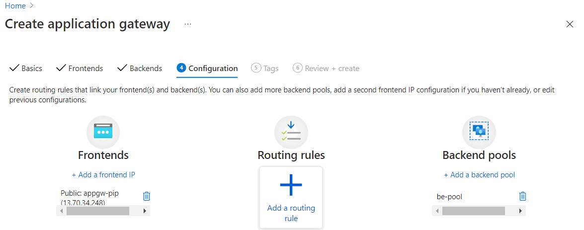 Screenshot of adding a routing rule in configuration setting.